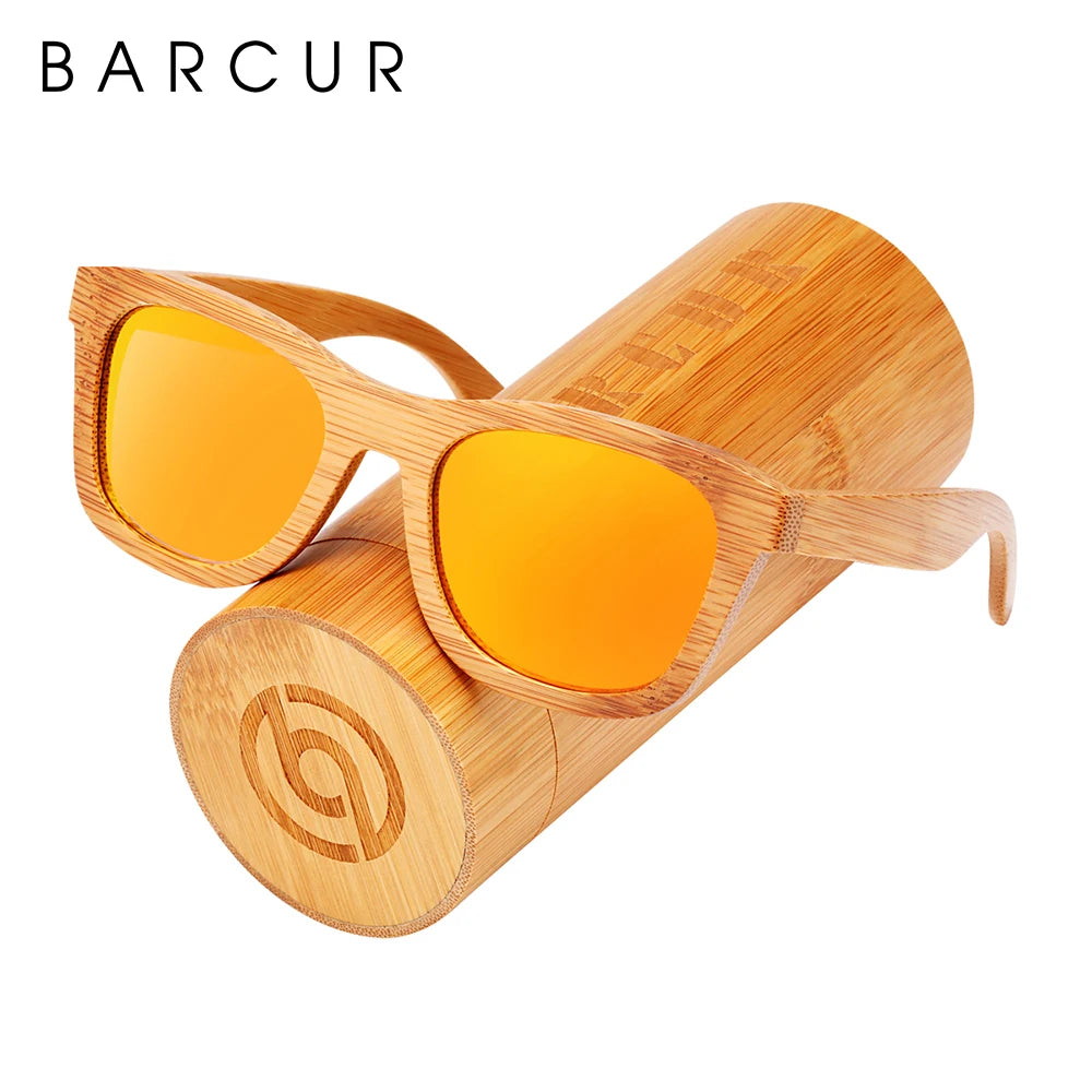 Eco friendlyBARCUR Retro Square Men Sun Glasses Women Polarized Sunglasses Natural Bamboo Handmade Wood Sunglasses Beach Wooden UV400