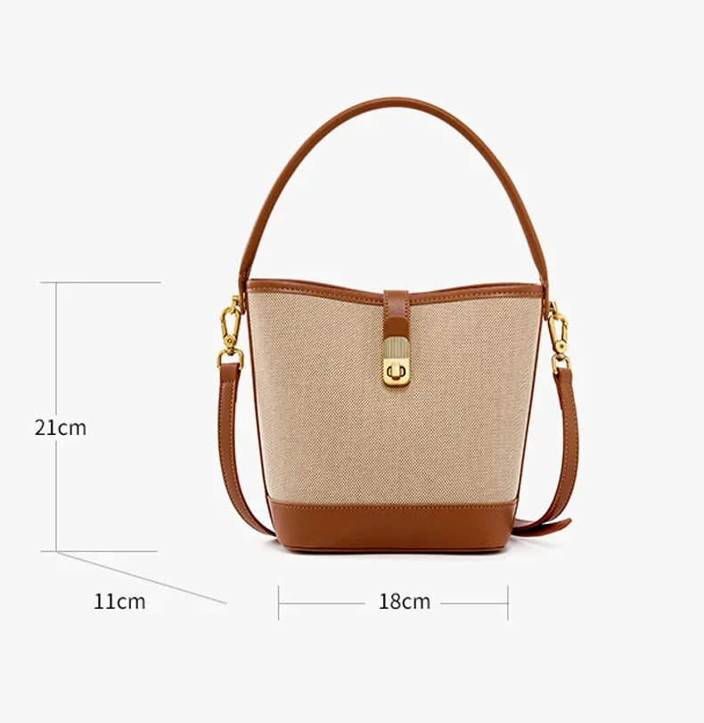 FOXER 2024 PU Leather Stylish Women's Handbag Elegant Commuter Messenger Shoulder Bag Lady Office Patchwork Bucket Crossbody Bag