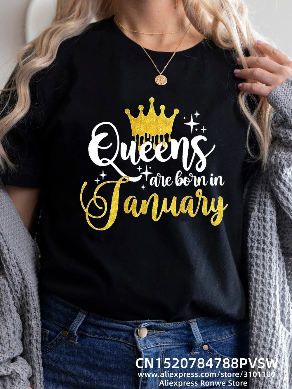 Birthday Queens Are Born in January August December June July February Women Girl Y2K Print T-shirt LadyTees Tops