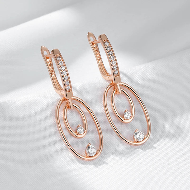 Kinel Fashion 585 Rose Gold Color Glossy Big Drop Earring for Women Unusual Shiny Natural Zircon Accessories Daily Fine Jewelry