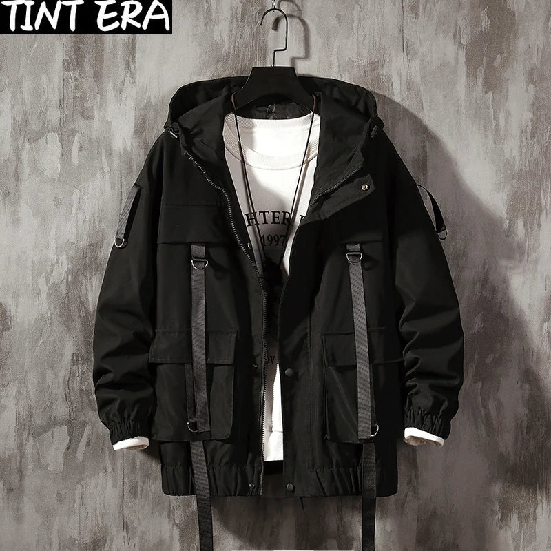 TINT ERA Streetwear Autumn Casual Men's Jackets Hooded Harajuku Windbreaker Jacket For Woman Cargo Jacket Men Casual Sportswear