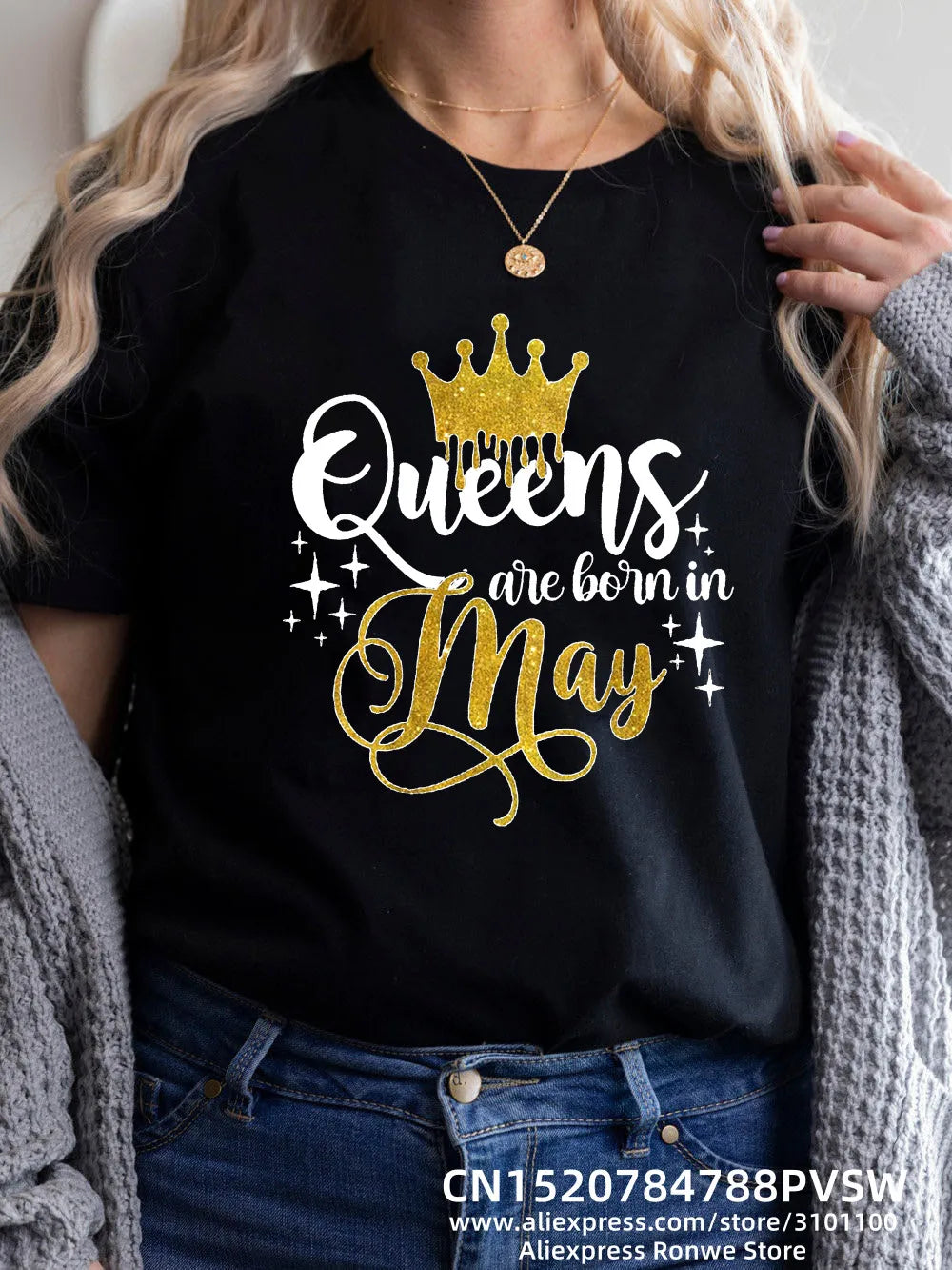 Birthday Queens Are Born in January August December June July February Women Girl Y2K Print T-shirt LadyTees Tops