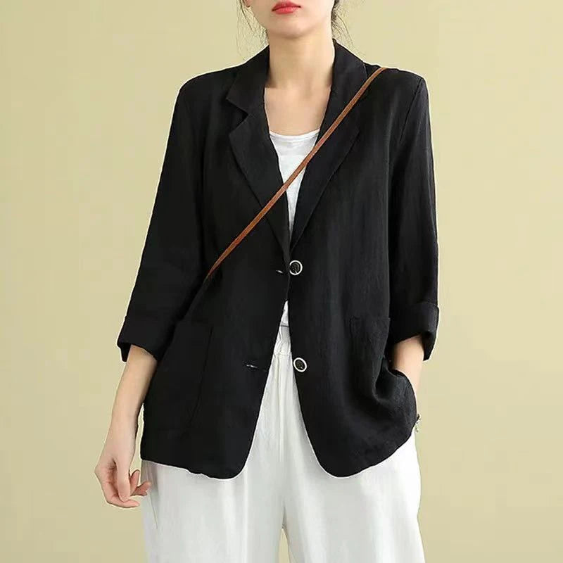 Spring Autumn Cotton Linen Loose Casual Blazers Female Long Sleeve Elegant Fashion Cardigan Suit Women's All-match Coat Jacket