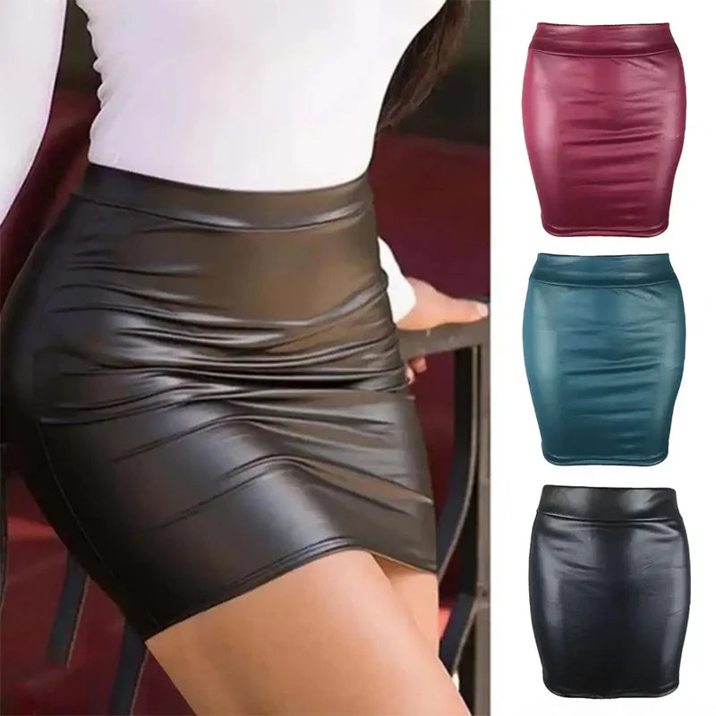 High-waist Tight Hip-hugging Skirt, Sexy Imitation Leather Hottie Skirt