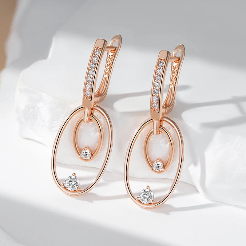 Kinel Fashion 585 Rose Gold Color Glossy Big Drop Earring for Women Unusual Shiny Natural Zircon Accessories Daily Fine Jewelry