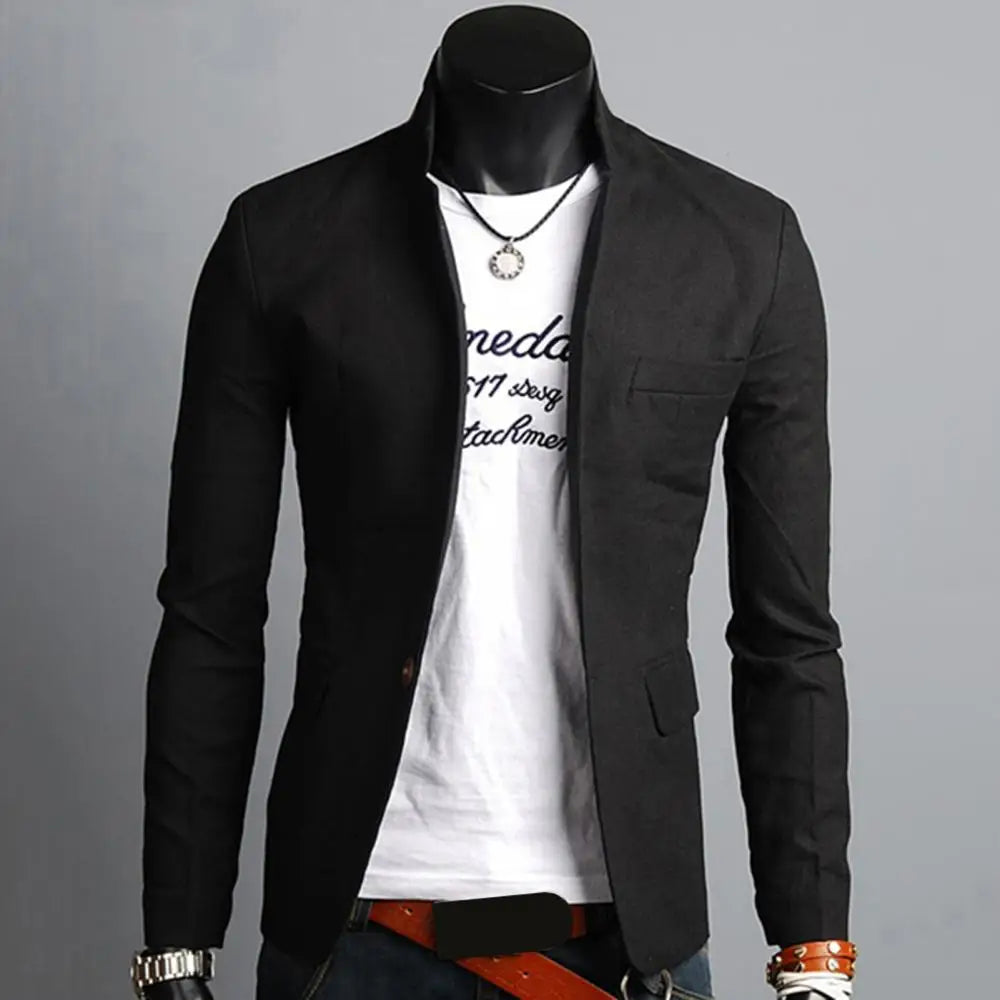 Men Casual Blazer Spring Autumn Solid Color Lapel Collar Button Pockets Decor Business Suit Tops Wedding Party Outwear Coat