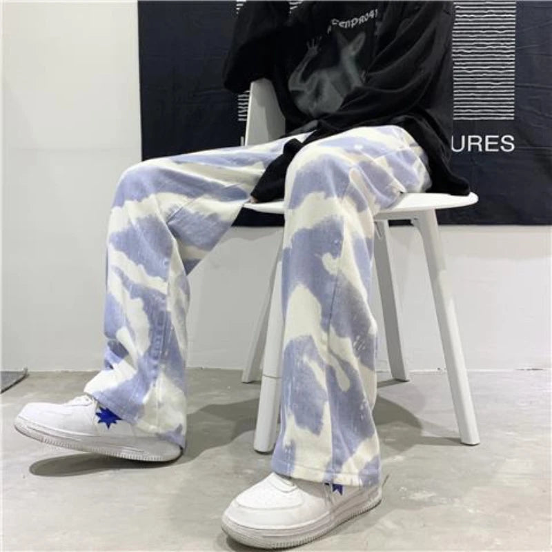 Zebra Y2k Baggy Jeans Pants Men Wide Leg Oversize Pants Fashion Tie-dye Full-length Denim Straight Long Trousers 2023 Streetwear