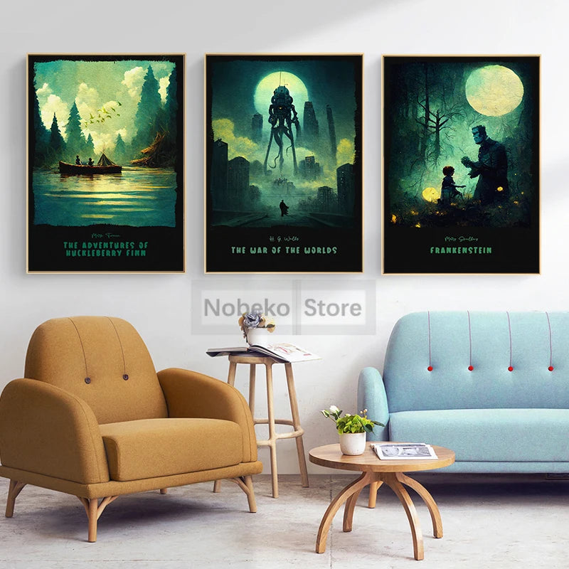 Classics Famous Book Science Historical Fiction Novel Covers Poster and Prints Canvas Painting Wall Art Pictures Home Room Decor