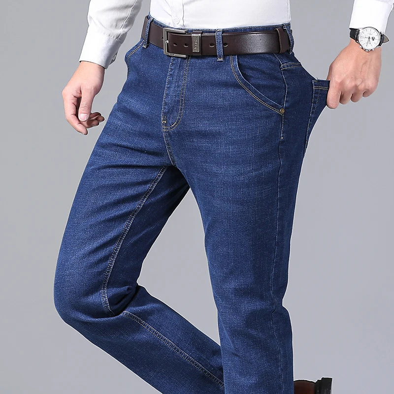 New Arrivals Regular Fit Straight Men's Business Casual Denim Pants New Arrivals Jeans Blue Black Luxury Trousers