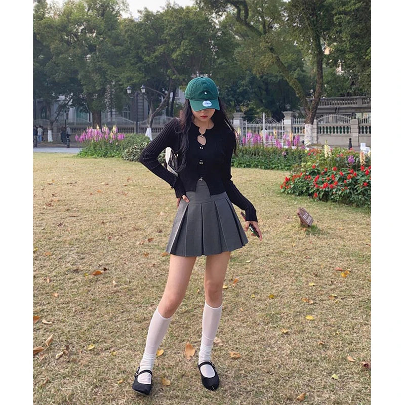 MEXZT Y2K Mini Skirts Women Harajuku Streetwear Black Pleated Skirt Korean Fashion School Uniform Kawaii High Waist A Line Skirt