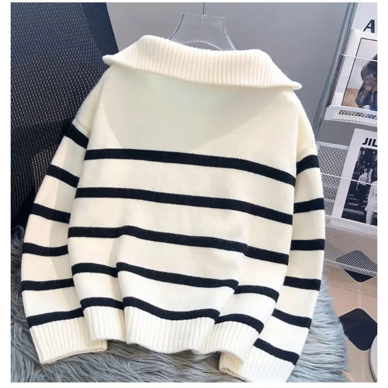 Sweater pullover women Spring and Autumn underwear 2023 New zipper stripe underlay short style popular premium sweater female