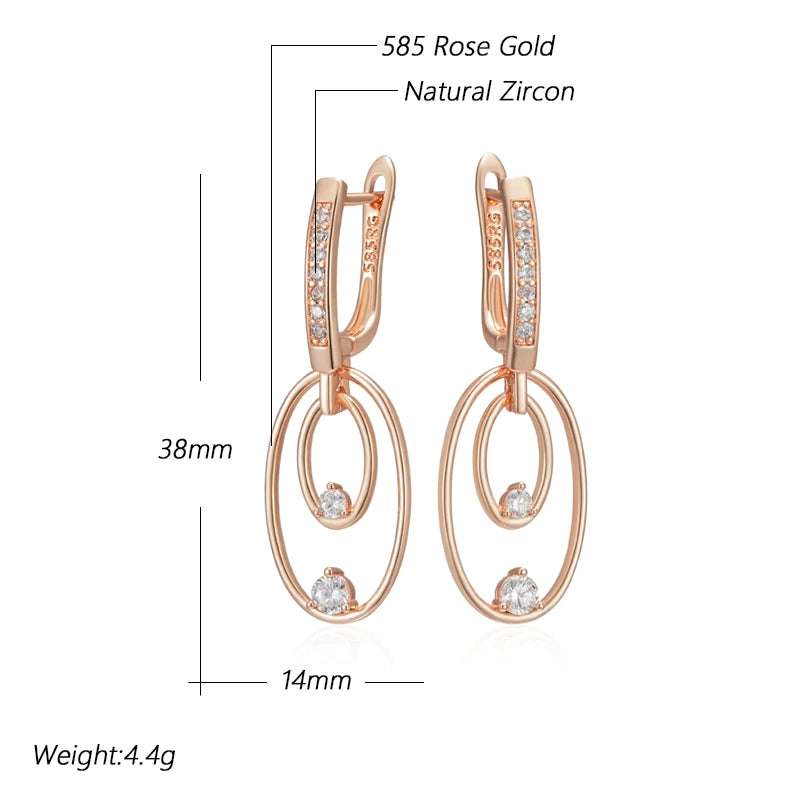 Kinel Fashion 585 Rose Gold Color Glossy Big Drop Earring for Women Unusual Shiny Natural Zircon Accessories Daily Fine Jewelry