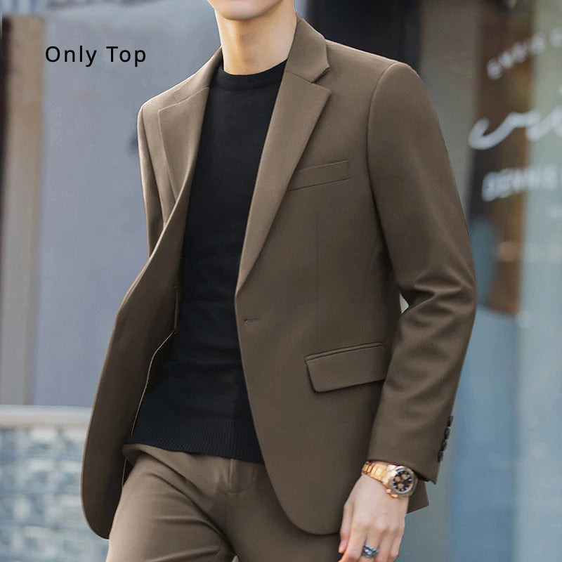 S-6XL Men's Business Casual Blazer Korean Trend Slim Fit Solid Color Suit Jacket Elegant Luxury Blazers Single Top Groom Wedding