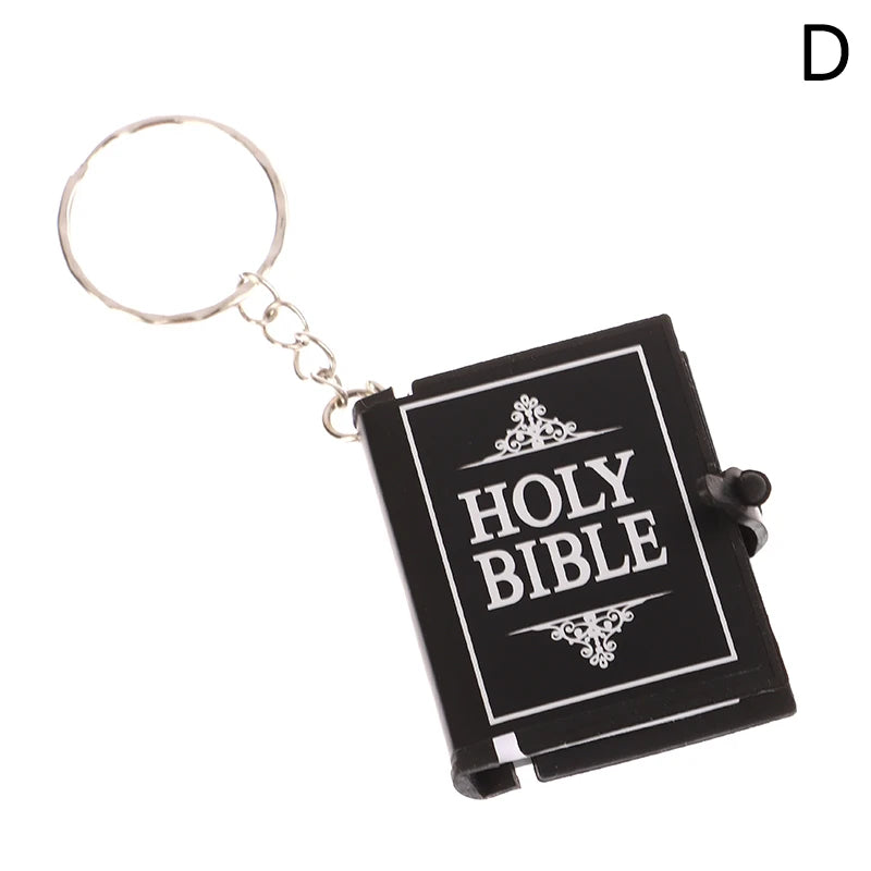 Mini Bible Keychain Book Pendant Key Chain Car Key School Bag Decoration Accessories English Cross Religious Keyring