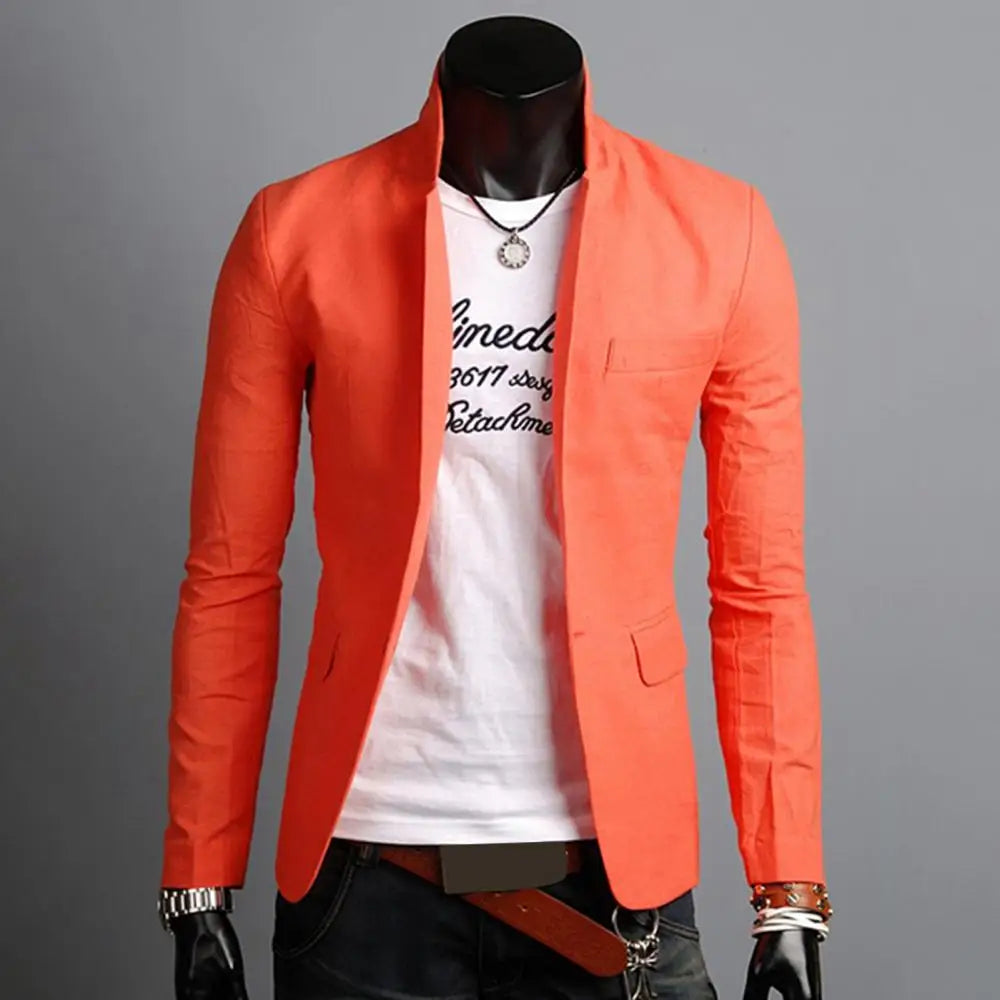 Men Casual Blazer Spring Autumn Solid Color Lapel Collar Button Pockets Decor Business Suit Tops Wedding Party Outwear Coat