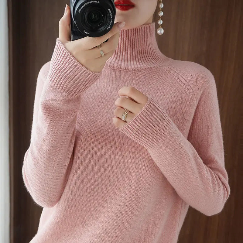 Sweater 2023 Autumn And Winter Cashmere Sweater Turtleneck Pullover Women's Solid Color Casual Long-sleeved Loose Bottoming