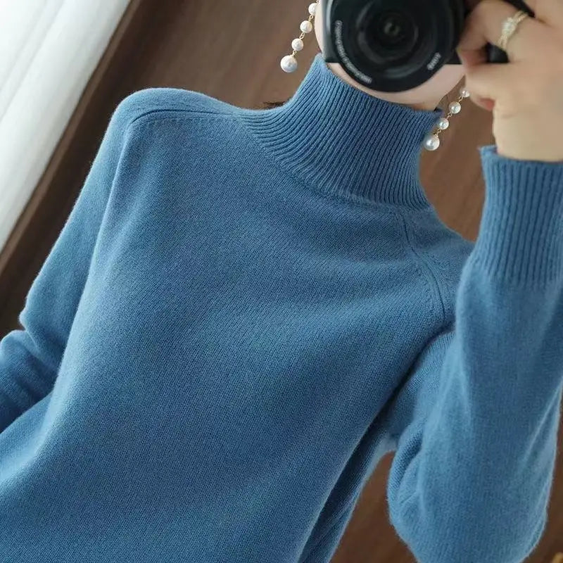 Sweater 2023 Autumn And Winter Cashmere Sweater Turtleneck Pullover Women's Solid Color Casual Long-sleeved Loose Bottoming