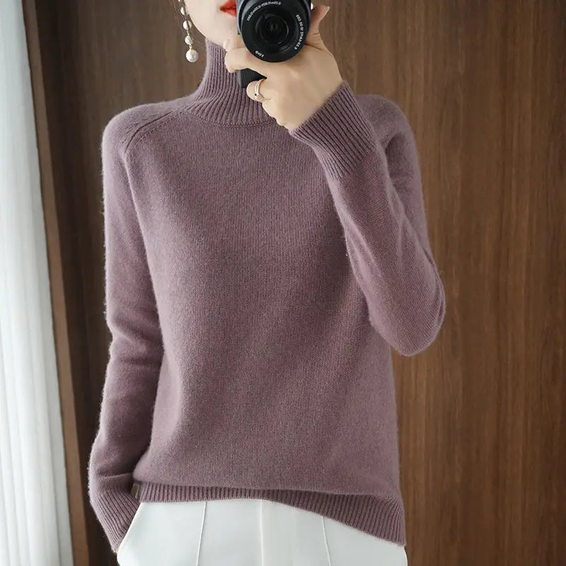 Sweater 2023 Autumn And Winter Cashmere Sweater Turtleneck Pullover Women's Solid Color Casual Long-sleeved Loose Bottoming