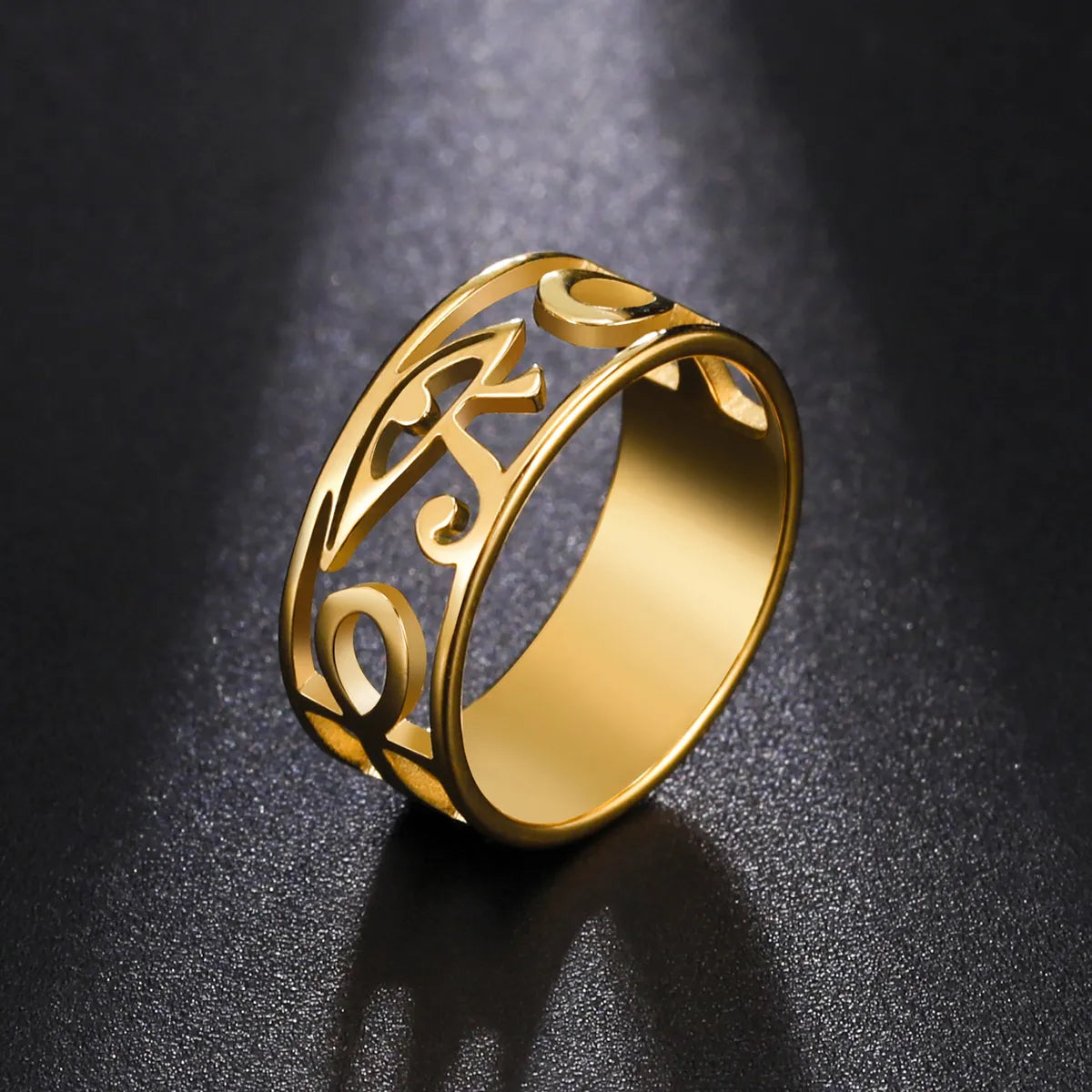 LIKGREAT Ancient Egypt Eye Of Horus Ring Stainless Steel Hollow Ra Udjat Finger Rings Accessories Ankh Cross For Women Men Gifts