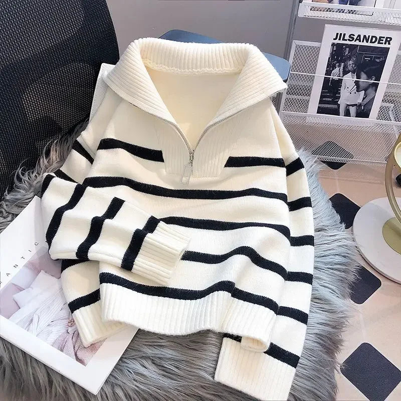 Sweater pullover women Spring and Autumn underwear 2023 New zipper stripe underlay short style popular premium sweater female