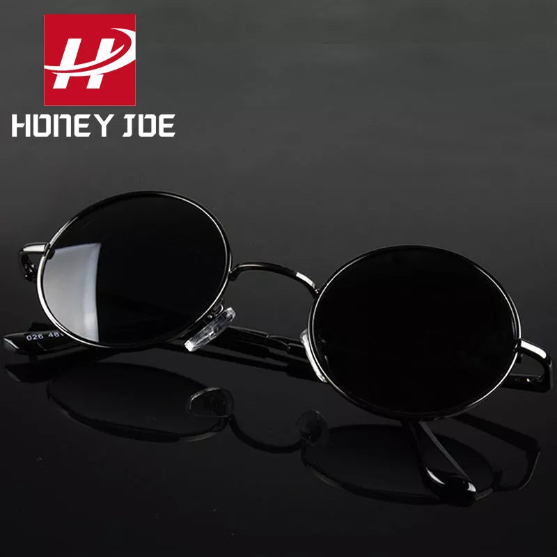 Retro Vintage Okrągłe Okulary Przeciwsłoneczne Polaryzacyjne Męskie Markowe Okulary Przeciwsłoneczne Designerskie Damskie Oprawki Metalowe Ze Stopu Czarne Soczewki Okulary Do Jazdy UV400