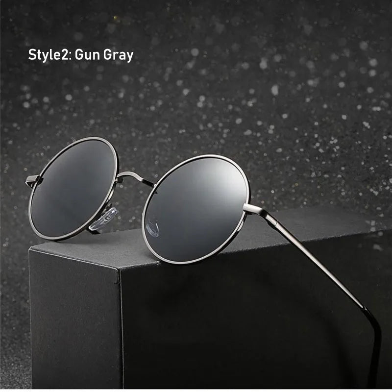 Eco friendlyRetro Vintage Round Polarized Sunglasses Men Brand Designer Sun Glasses Women Alloy Metal Frame Black Lens Eyewear Driving UV400