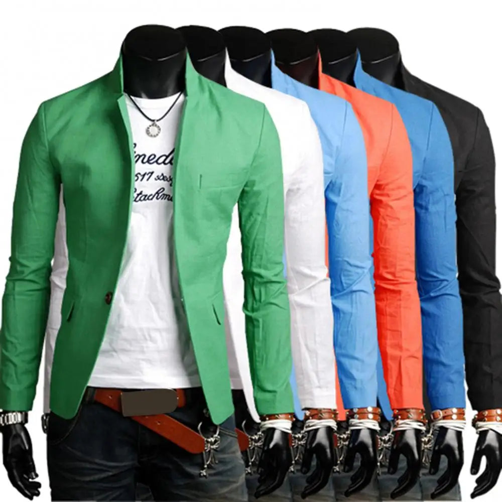 Men Casual Blazer Spring Autumn Solid Color Lapel Collar Button Pockets Decor Business Suit Tops Wedding Party Outwear Coat