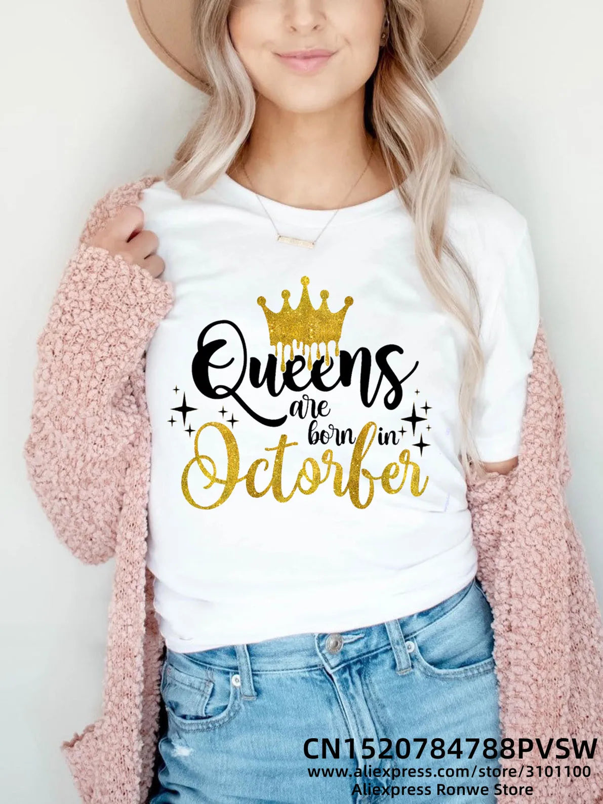 Birthday Queens Are Born in January August December June July February Women Girl Y2K Print T-shirt LadyTees Tops